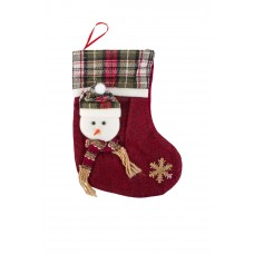 Yılbaşı Noel Askılı Ekose Çorap Süs 16x23 Cm Kardan Adam Figürlü